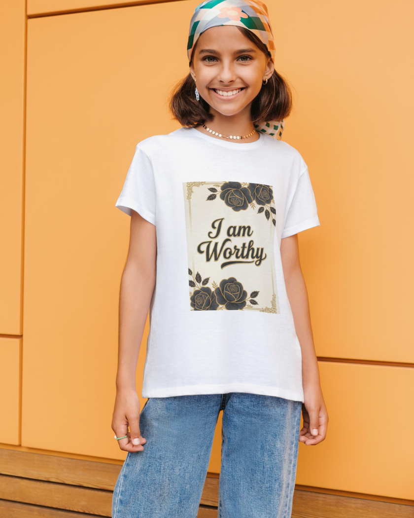 Floral Women's Tee: I am Worthy, Self-Love Gift