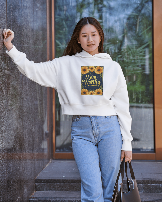 Floral 'I am Worthy' Zip-Up Hoodie: Inspirational Unisex Sweatshirt