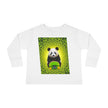 White long sleeve shirt with a panda holding a skateboard, green mandala background