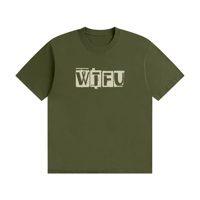 WTFU drop-shoulder streetwear tee detail — Catch Phrase Poet