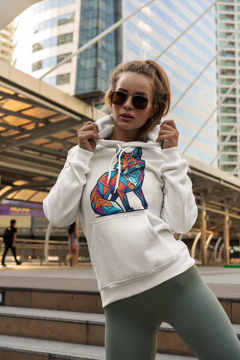 Colorful Fox Art Unisex Hoodie, Graphic Long Sleeve Tee