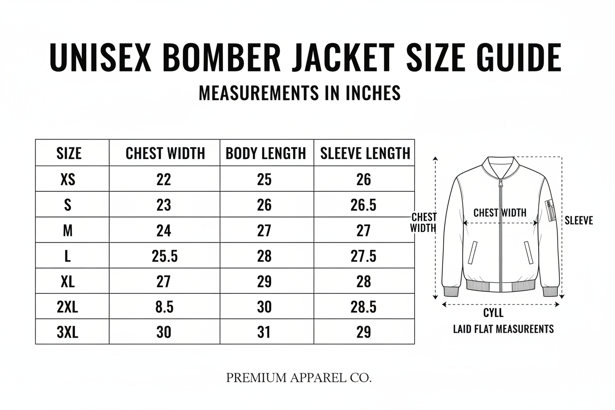 Bomber Jacket Size Chart