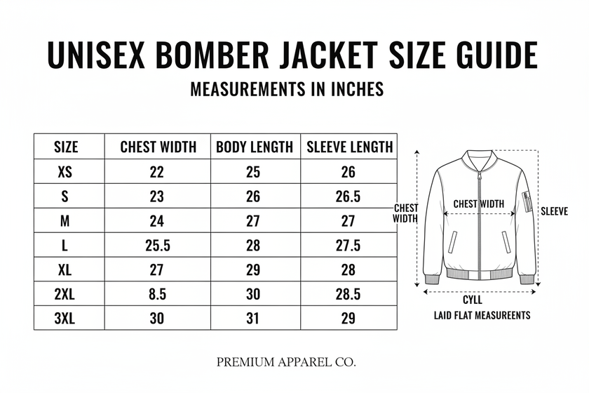 Bomber Jacket Size Chart
