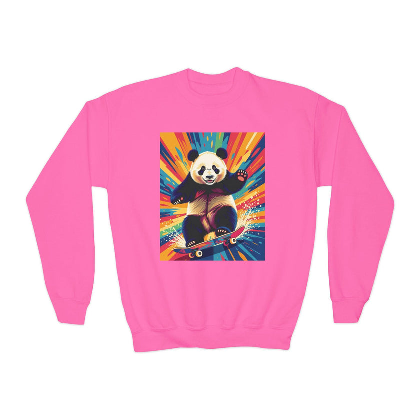 Skateboarding Panda Youth Sweatshirt: Colorful Kids Crewneck