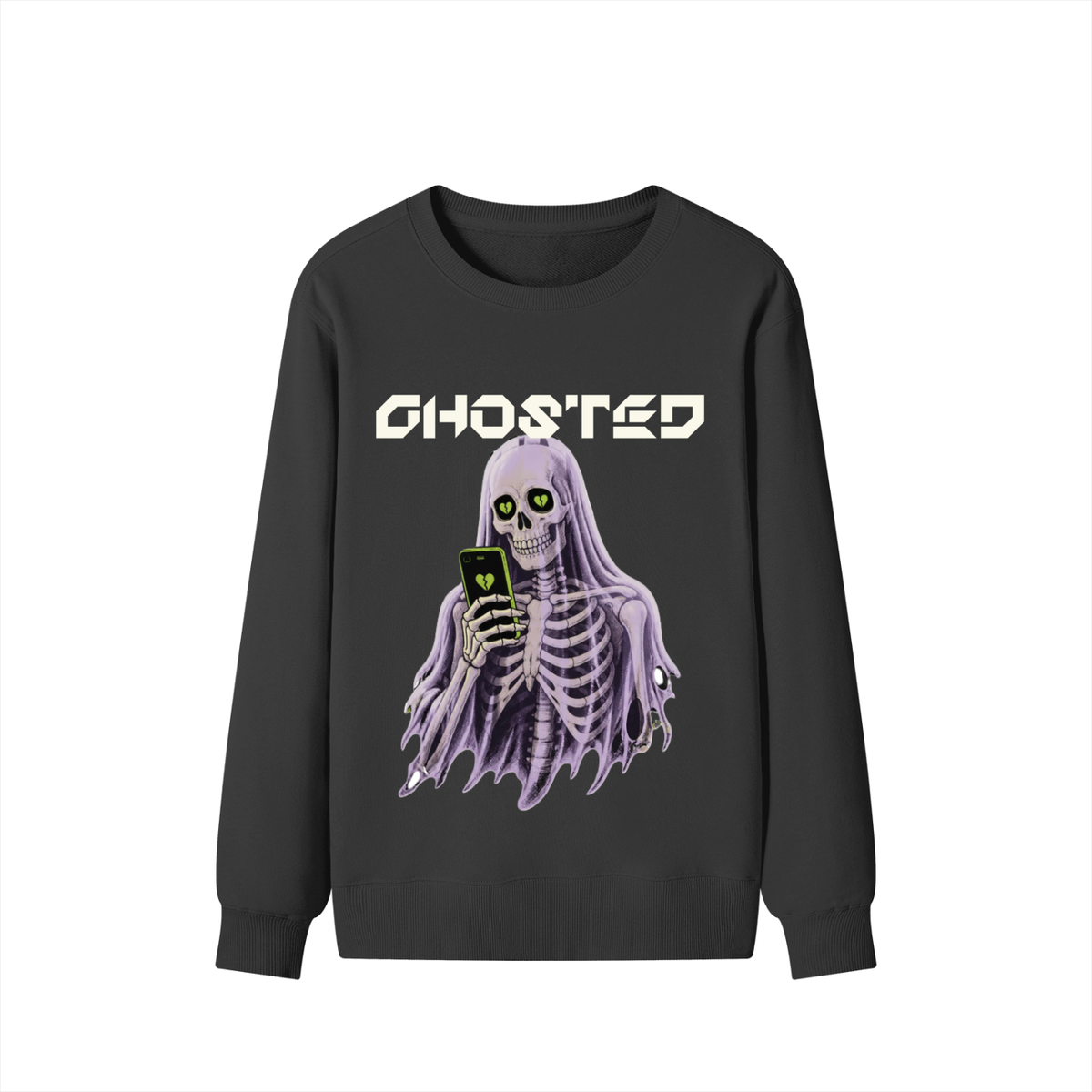 Ghosted heavyweight statement sweatshirt, front view — Catch Phrase Poet