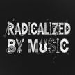 'Radicalized by Music' grunge typography tee, front view — Catch Phrase Poet