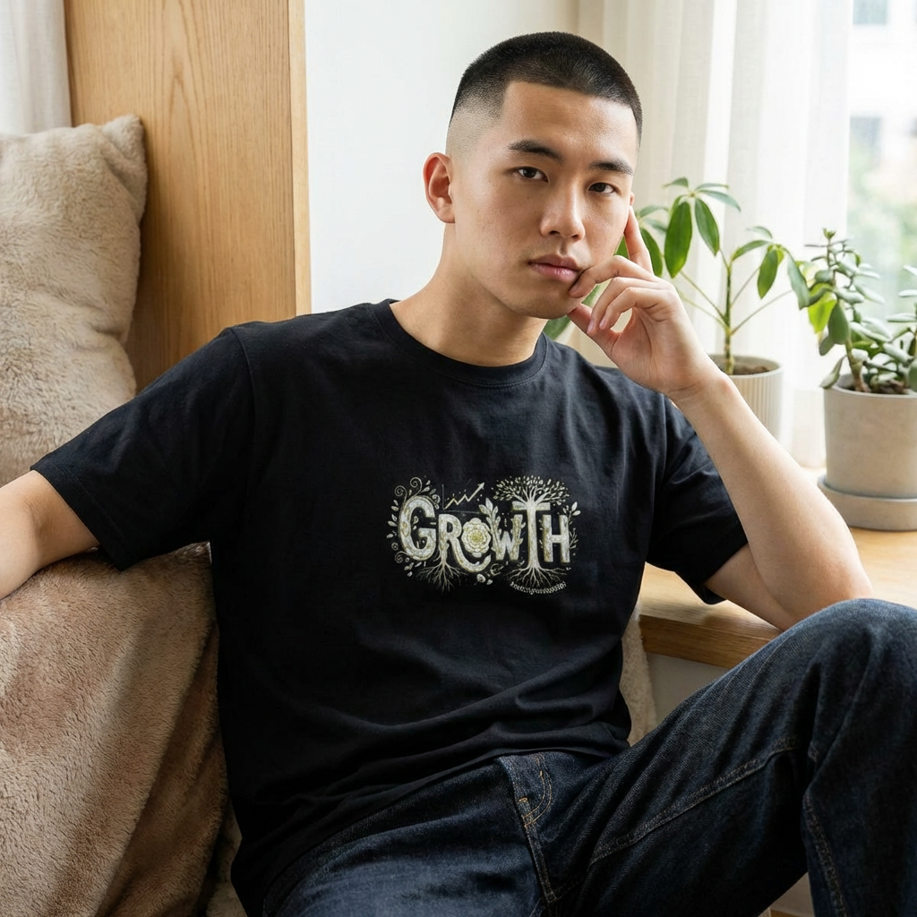 Growth Floral Typography T-Shirt | Botanical Plant Lettering