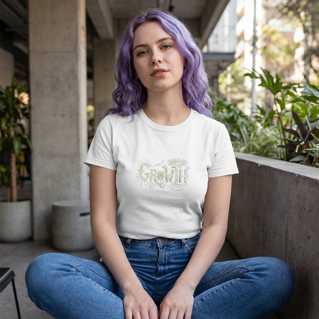 Growth Floral Typography T-Shirt | Botanical Plant Lettering