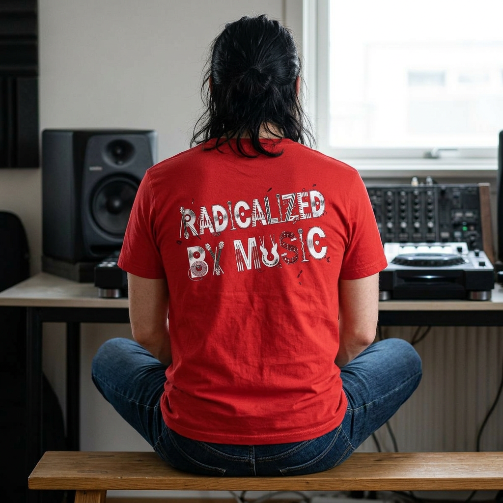 'Radicalized by Music' grunge typography graphic tee