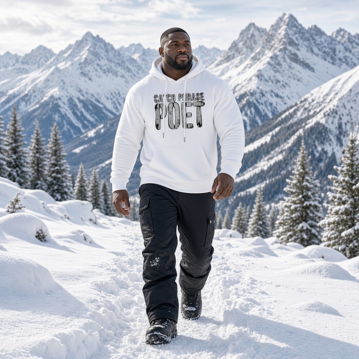Catch Phrase Poet logo hoodie, heavyweight cotton with distressed brand print — Catch Phrase Poet