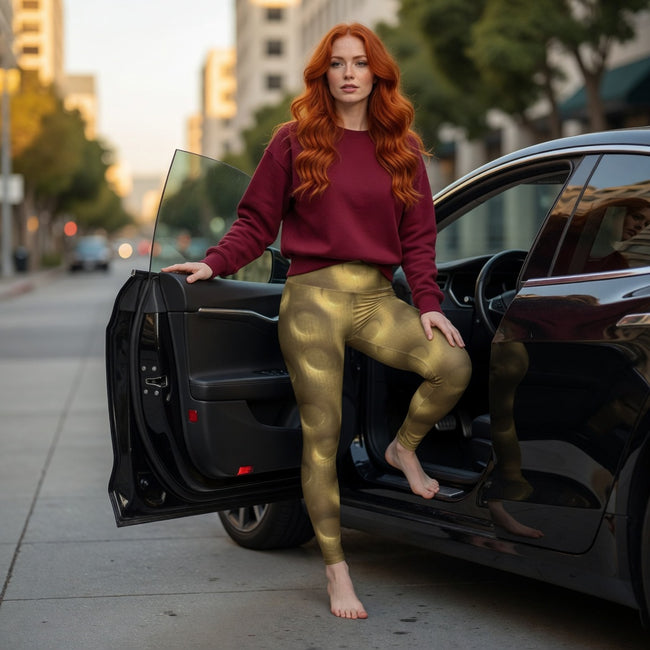 Gold Metallic Bubble Shaping High-Waist Yoga Leggings