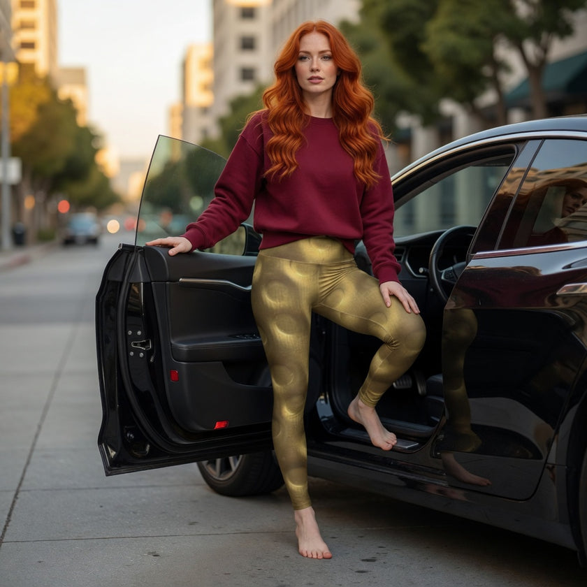 Gold Metallic Bubble Shaping High-Waist Yoga Leggings