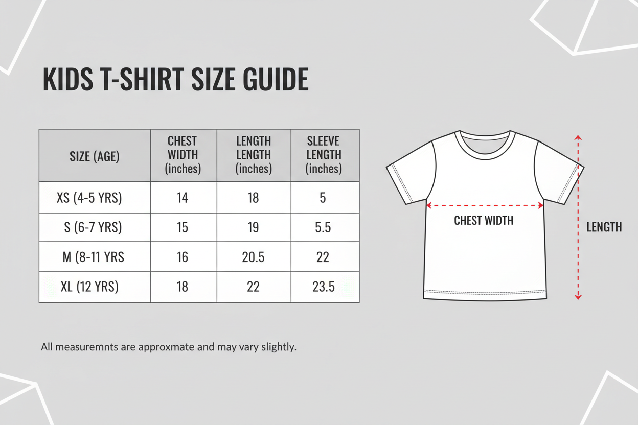 Kids T-Shirt Size Chart