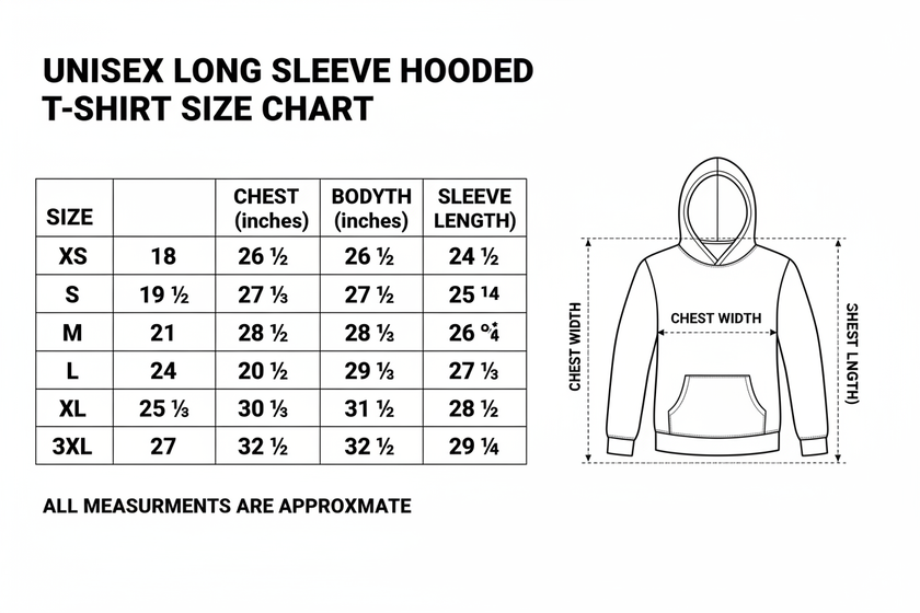 Long Sleeve Hoodie Tee Size Chart