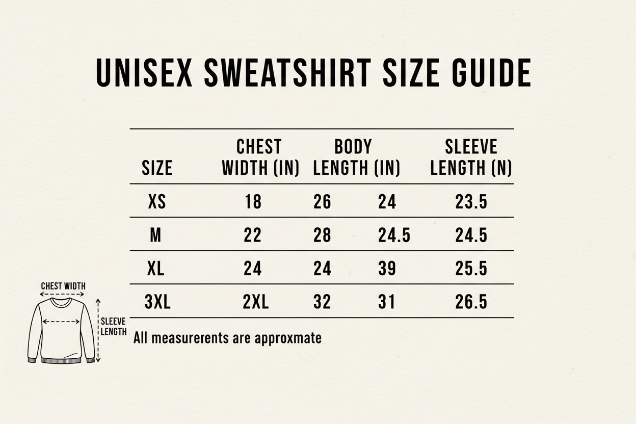 Sweatshirt Size Chart