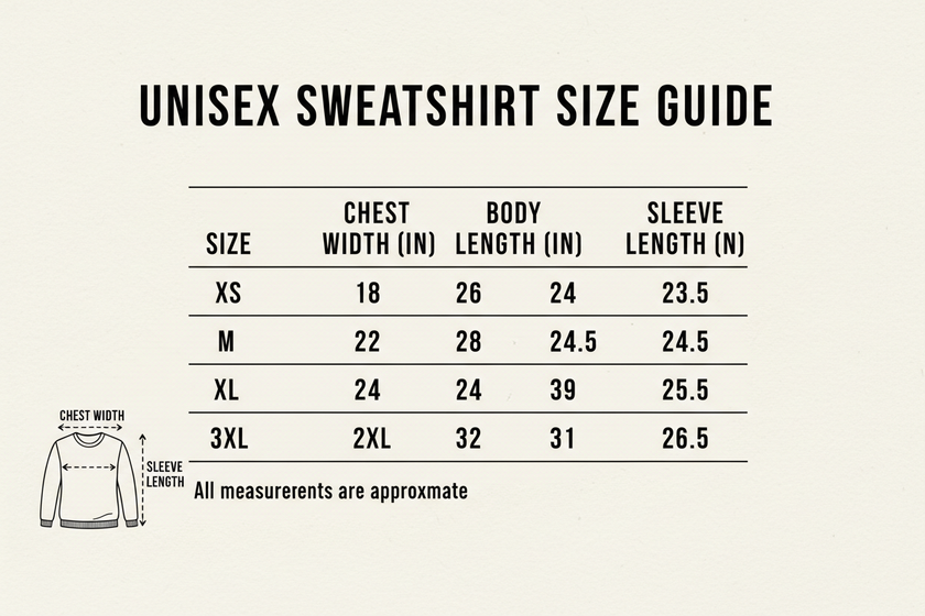 Sweatshirt Size Chart