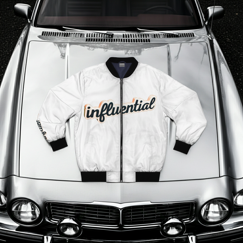 Be About It Script Bomber Jacket — Men's Influential All Over Print Bomber