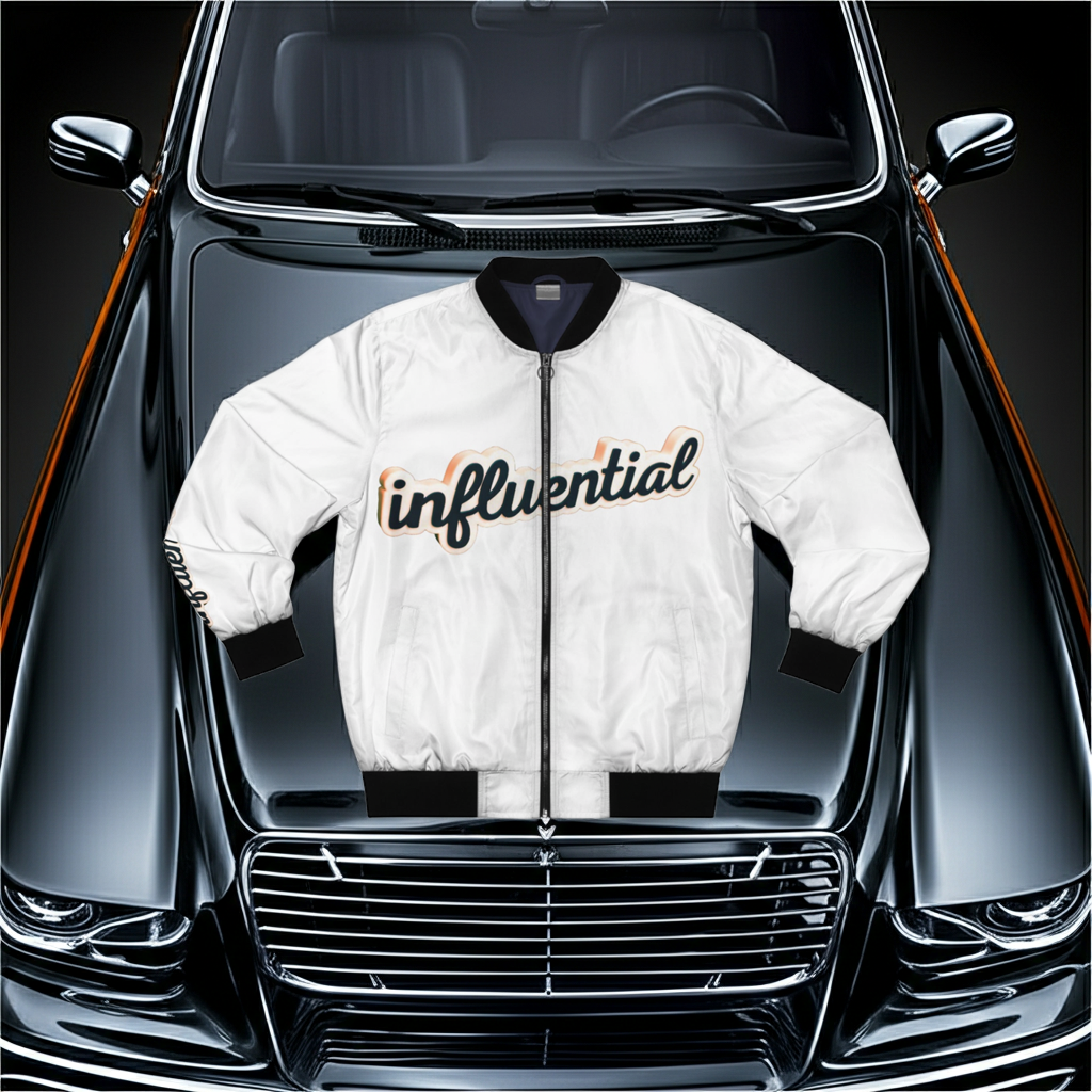 Be About It Script Bomber Jacket — Men's Influential All Over Print Bomber