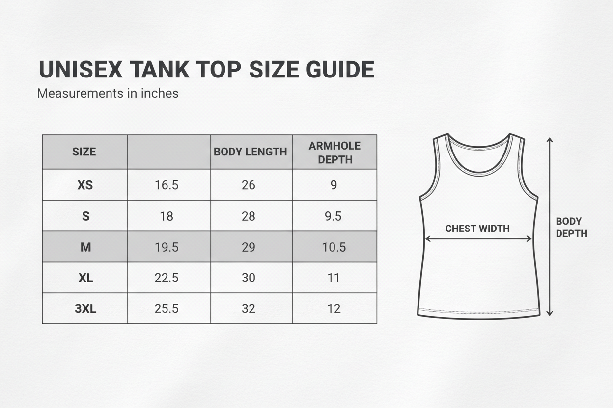 Unisex Tank Top Size Chart