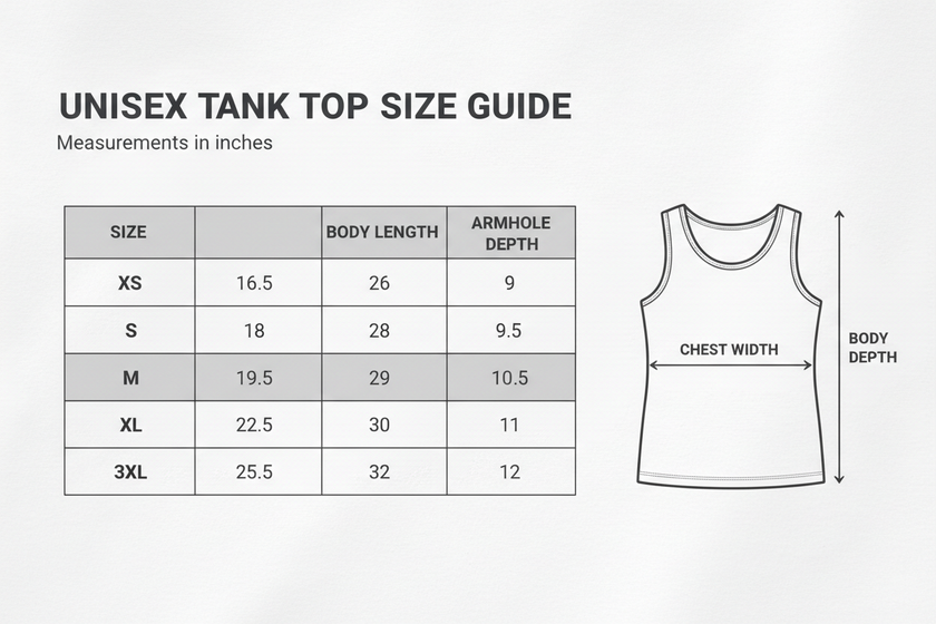 Unisex Tank Top Size Chart