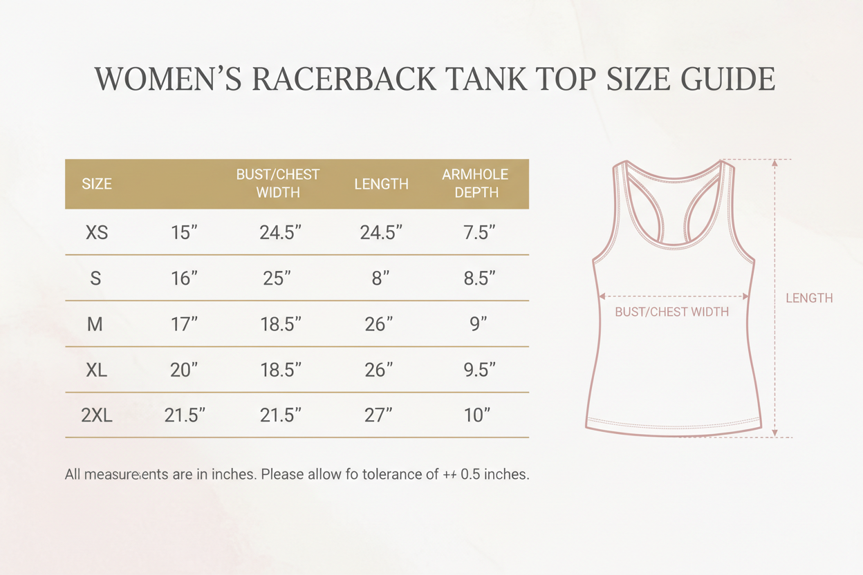 Women's Racerback Tank Size Chart