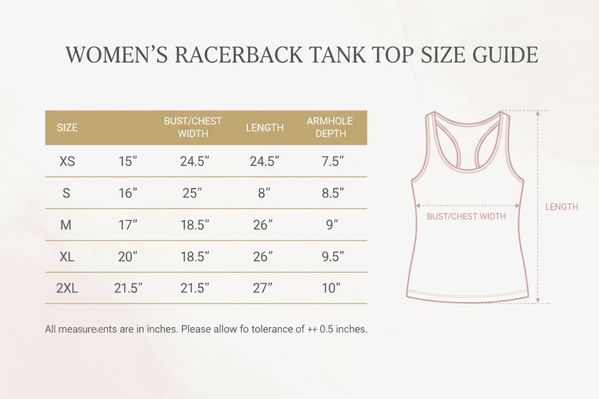 Women's Racerback Tank Size Chart